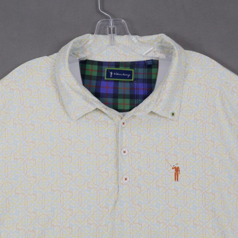 William Murray Polo Shirt Mens XL Golf Course‎ Geometric Colorful White Stretch